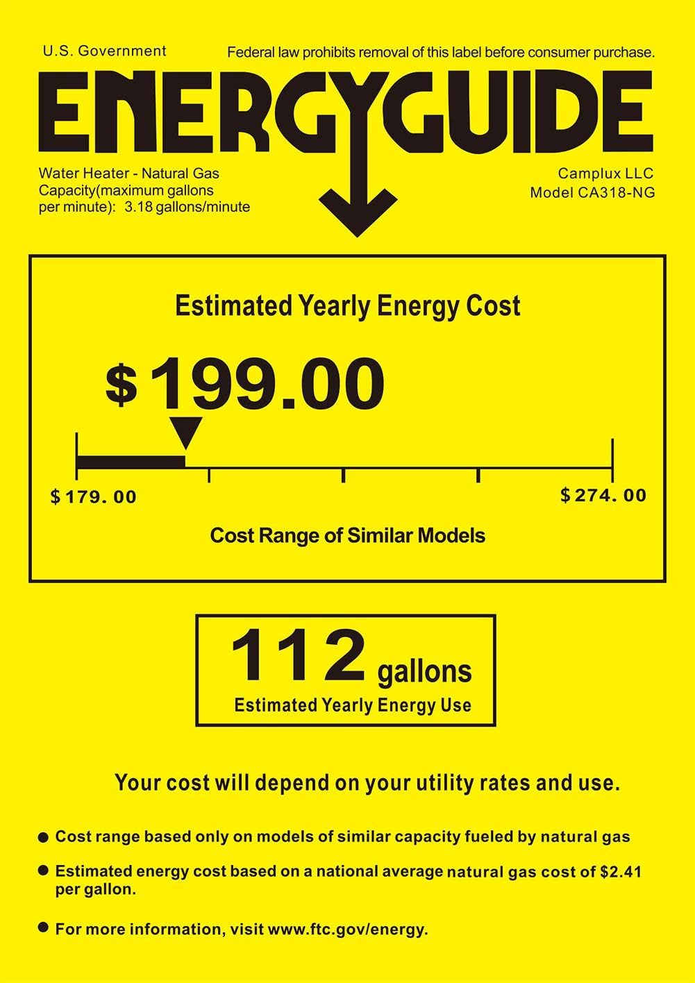 Black 3.18 GPM Propane Tankless Water Heater F431