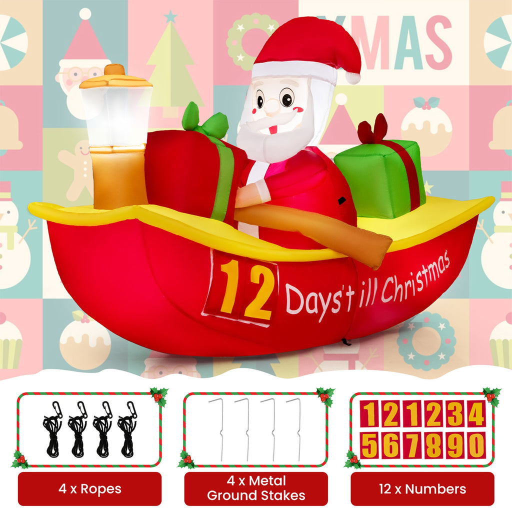 7 FT Christmas Inflatable Santa Claus Rowing Boat with Navigation Light S142208