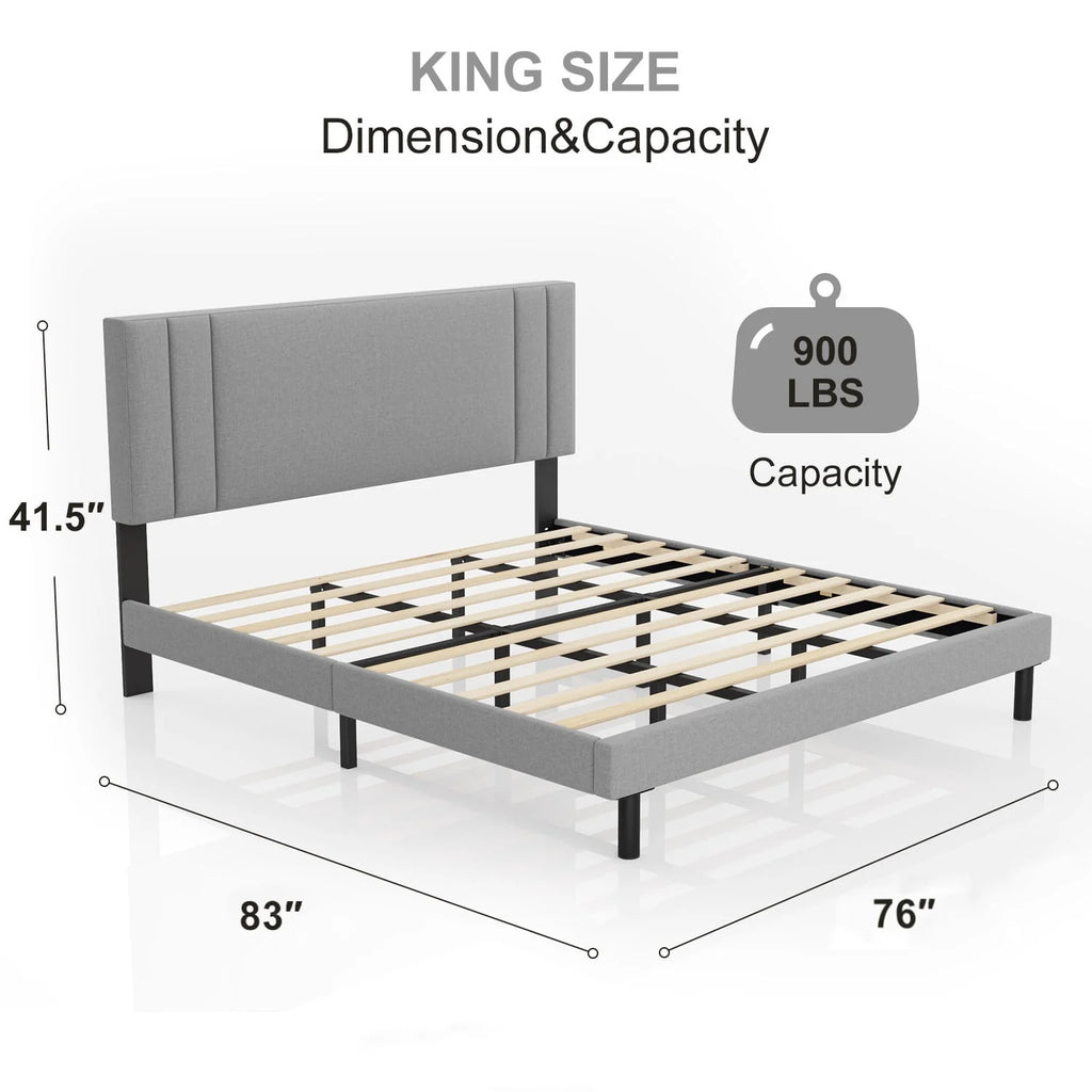 Full Size Platform Bed Frame with Fabric Upholstered Headboard V78753