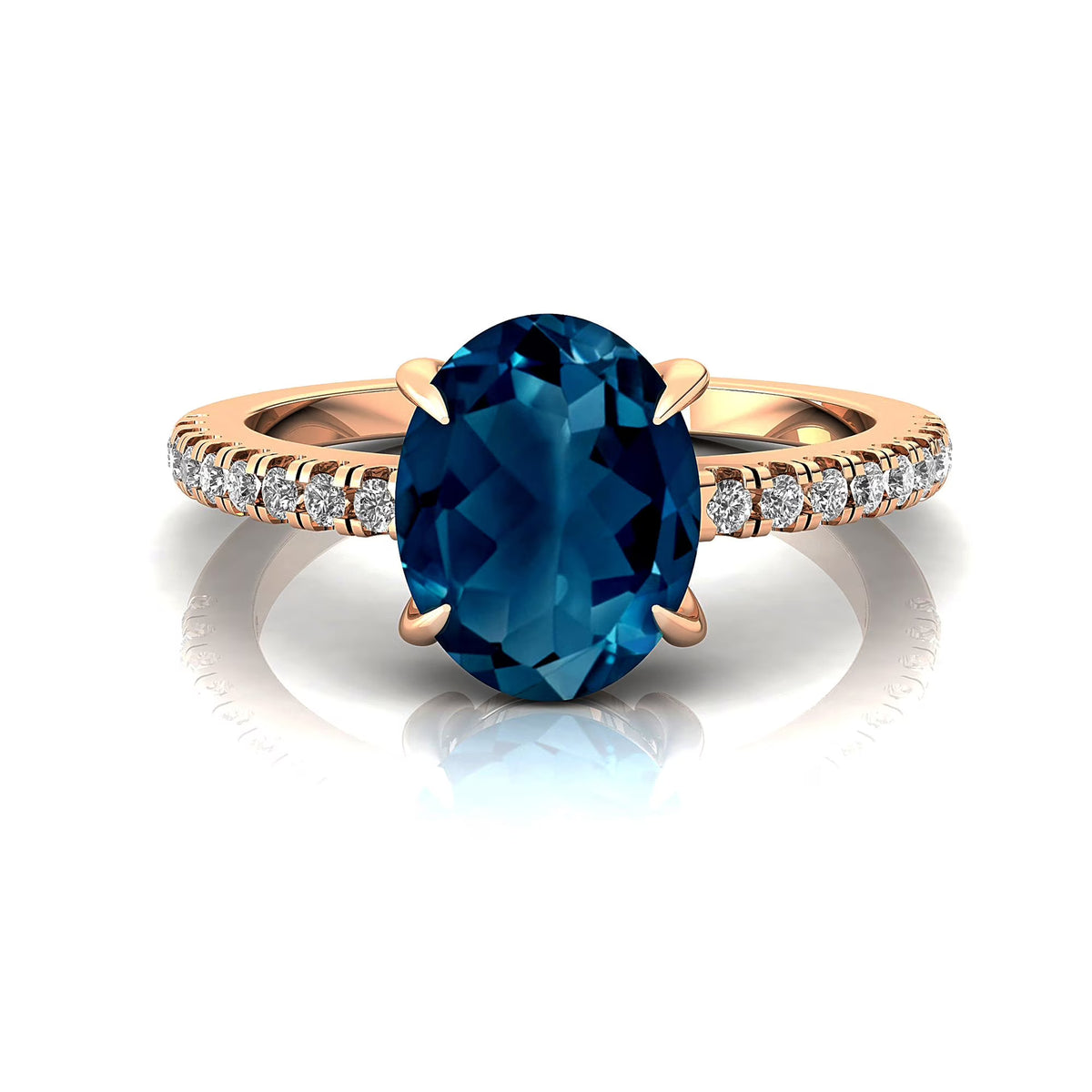 Solid Gold Halo London Blue Topaz Diamond Ring A50409