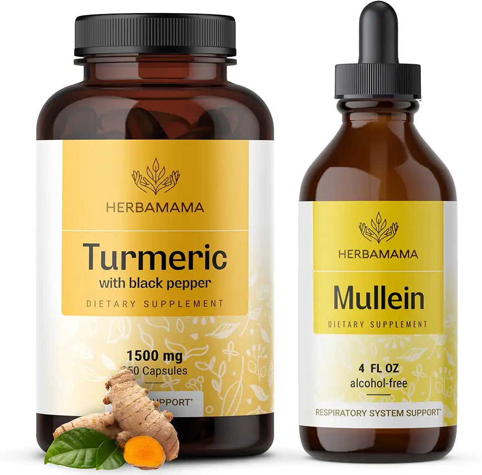 Turmeric Curcumin Capsules and Mullein Leaf Extract Tincture 2 Pack V7783