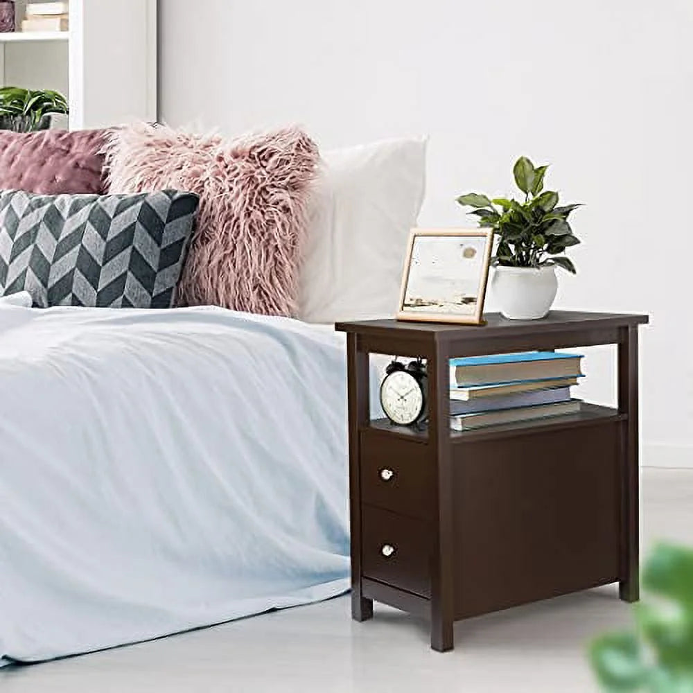 Espresso Narrow Side Table with Drawers and Shelf R681240