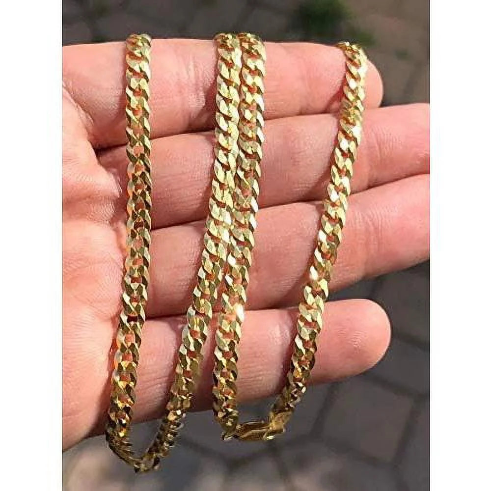 14k over solid 925 sterling silver flat cuban chain necklace C445430