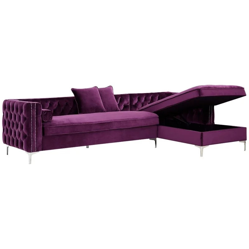 Purple Velvet Sectional Sofa with Right Facing Chaise C270319
