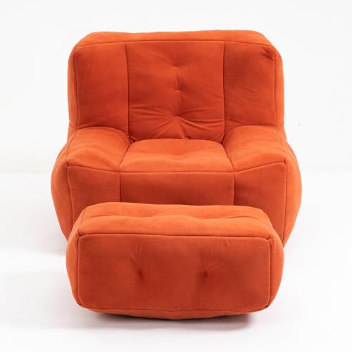 White Microfiber Memory Foam Bean Bag Chair with Footstool M69292