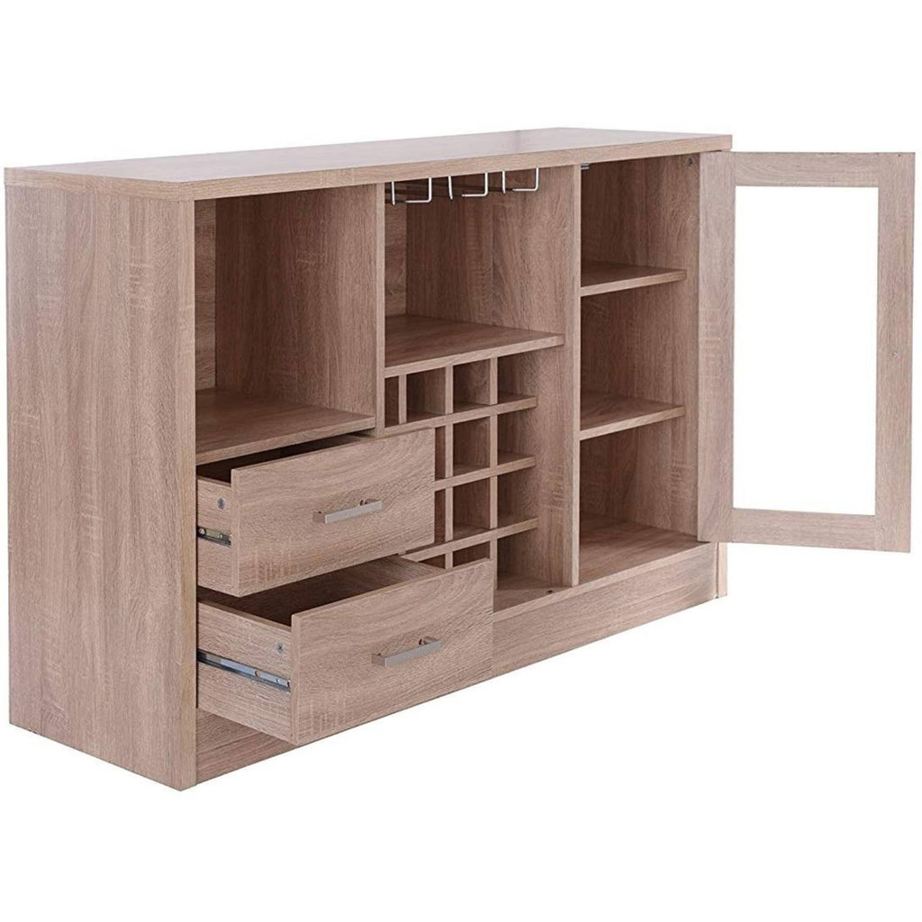 Contemporary Wooden Server with Side Door Storage Cabinets and Two Drawers Brown W277985