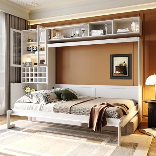 Grey Queen Size Murphy Bed with Sofa and Shelves H293
