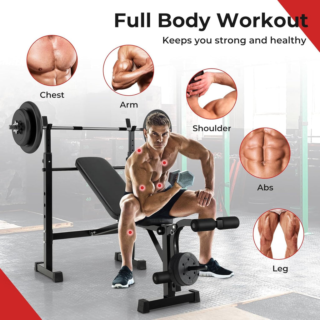 Adjustable Weight Bench with Squat Racks D996