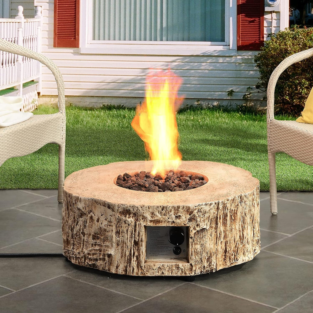 28 Round 30,000 BTU Auto-Ignition Propane Fire Pit Table with Cover and Lava Rock I791