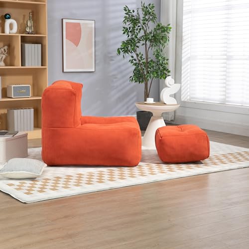 White Microfiber Memory Foam Bean Bag Chair with Footstool M69292
