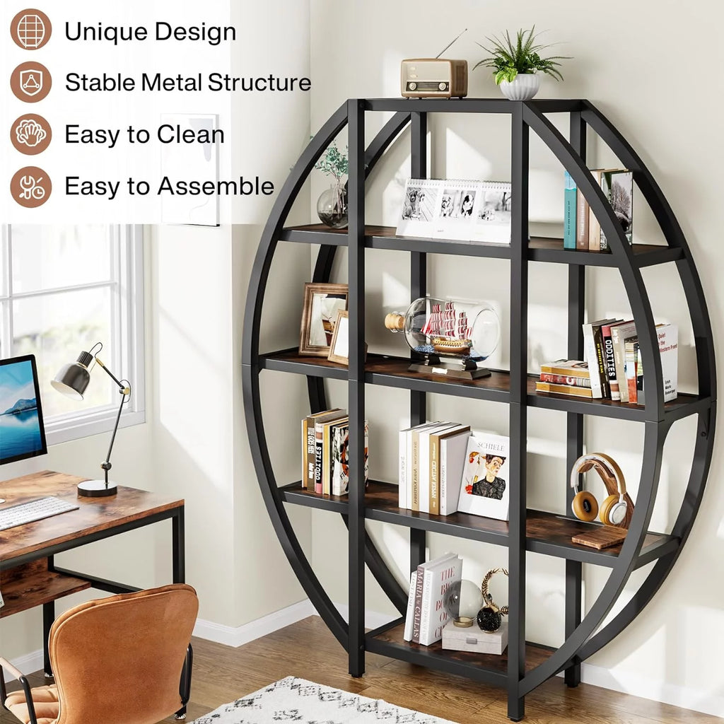 69" Tall 5 Tiers Rustic Brown Bookshelf R470