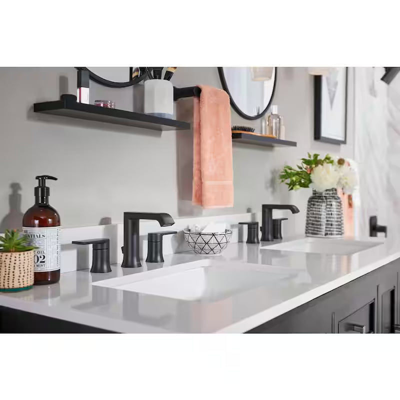 8 in. Widespread Double Handle Bathroom Faucet with Drain in Matte Black 2-Pack S647232