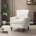 Ivory Faux Leather Accent Chair with Solid Wood Legs X716
