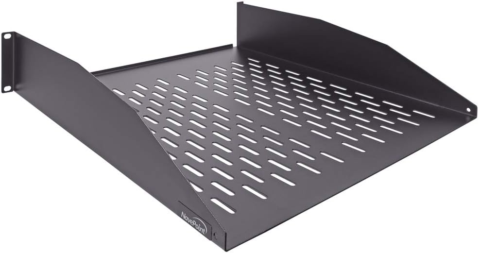 2U 19-Inch Vented Rack Mount Cantilever Server Cabinet Shelf 18-Inches Deep with Lip Black Pack of 2 P8837