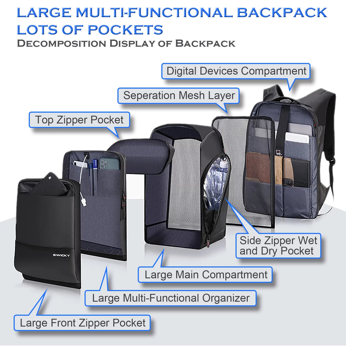 17.3 inch Anti-Theft Laptop Backpack with USB Charging Port B302