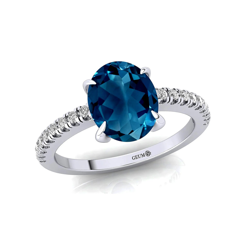 Solid Gold Halo London Blue Topaz Diamond Ring A50409