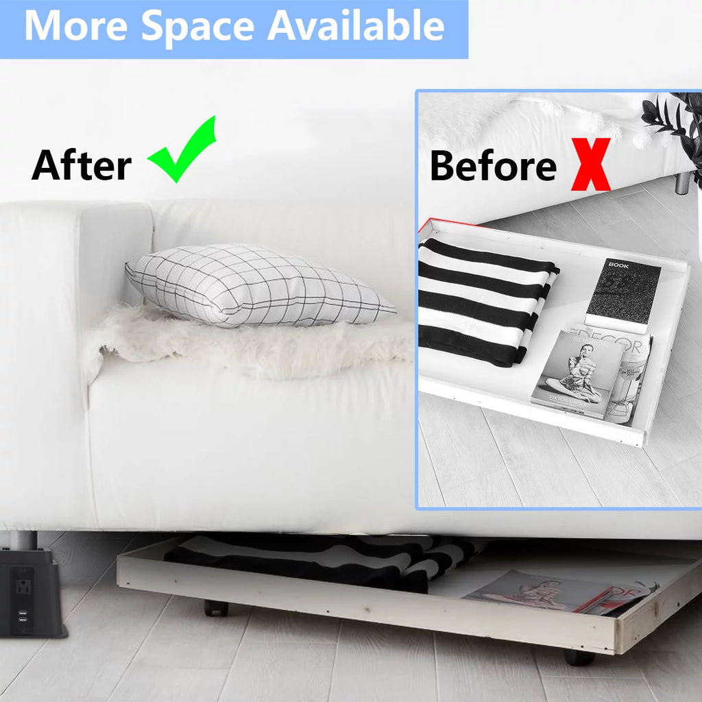 Black Adjustable Bed Riser with Power Outlet and USB Ports Set of 4 T886934