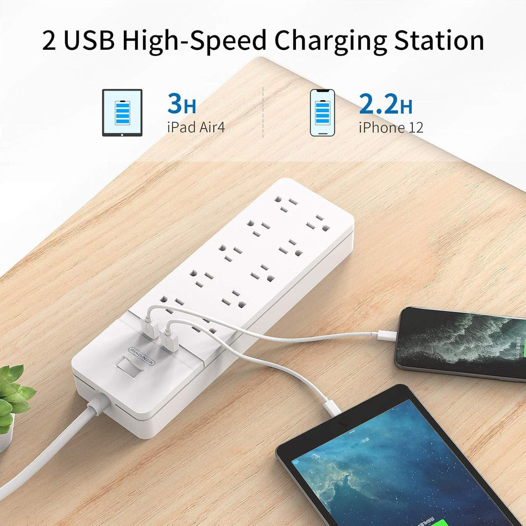 25 Ft Extension Cord Surge Protector with 10 Outlets 2 USB, Pack of 2 P823532