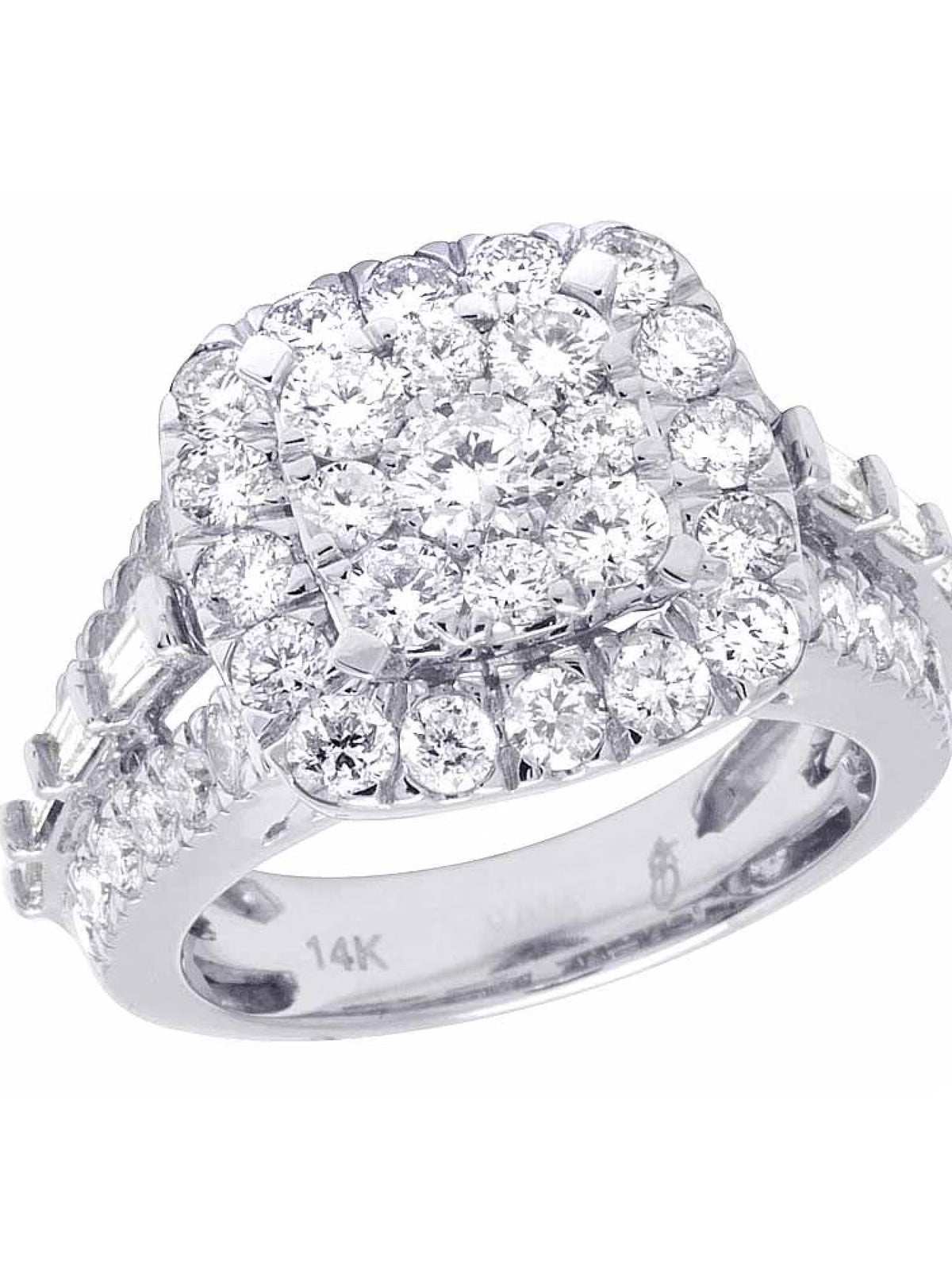 14K White Gold Real Diamond Square Cluster Engagement Ring K43870