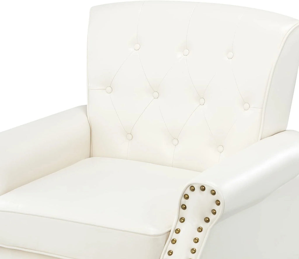 Ivory Faux Leather Accent Chair with Solid Wood Legs X716