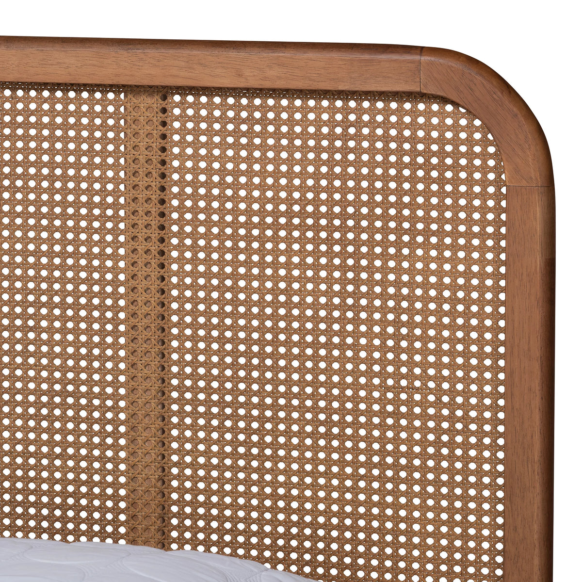 Walnut Brown Wood and Synthetic Rattan Queen Size Platform Bed B460444