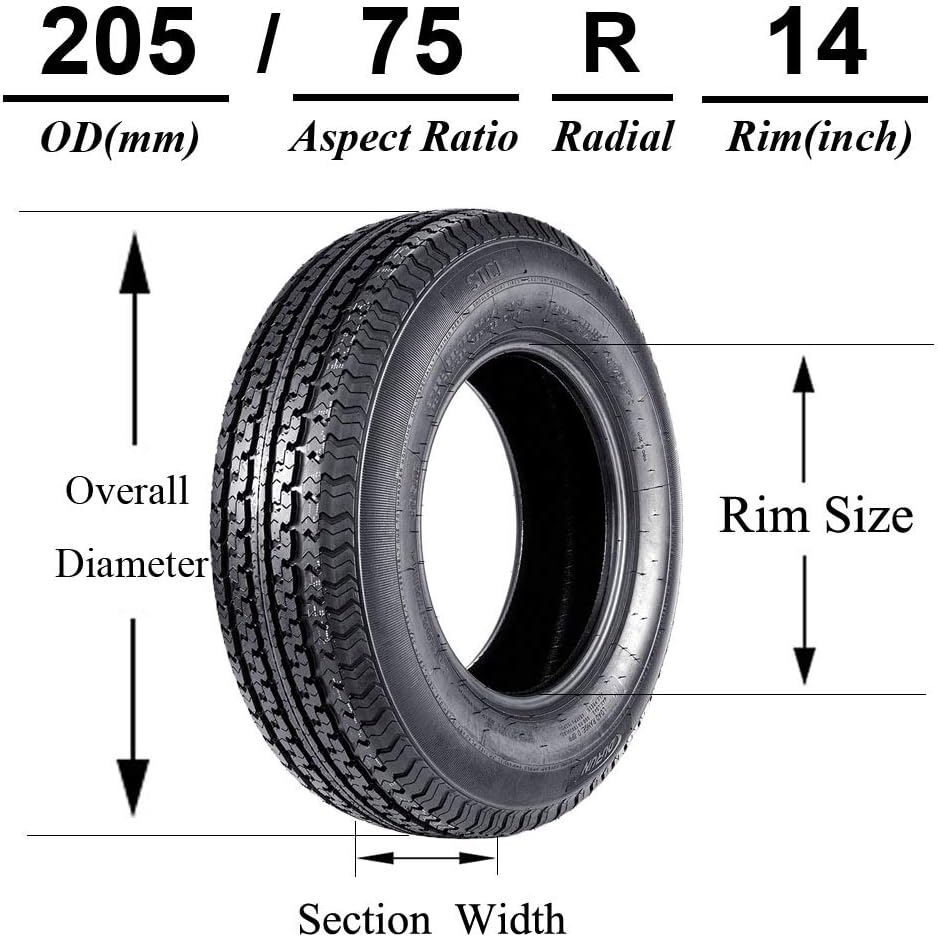 Set of 4 Radial Trailer Tires ST205/75R14 Load Range D 8PR Speed Rating M A53646