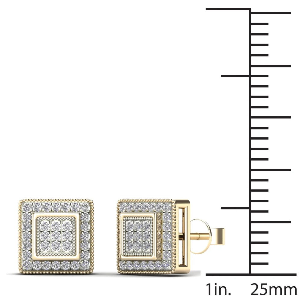 14K Yellow Gold Diamond Square Stud Earrings L26903