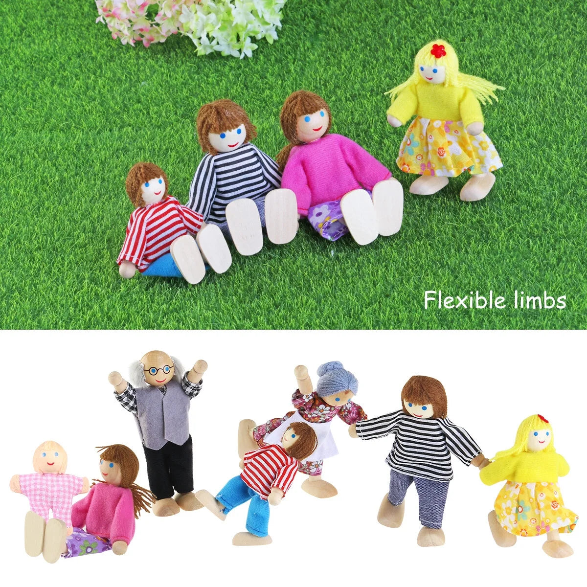Wooden Dollhouse Dolls Set of 7 Figures K26469