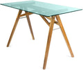 Mid-Century Tempered Glass Desk with Acacia Wood Frame D60393