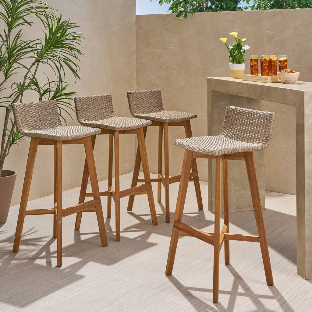 4pk Acacia Wood Wicker Patio Barstools Brown Y335459