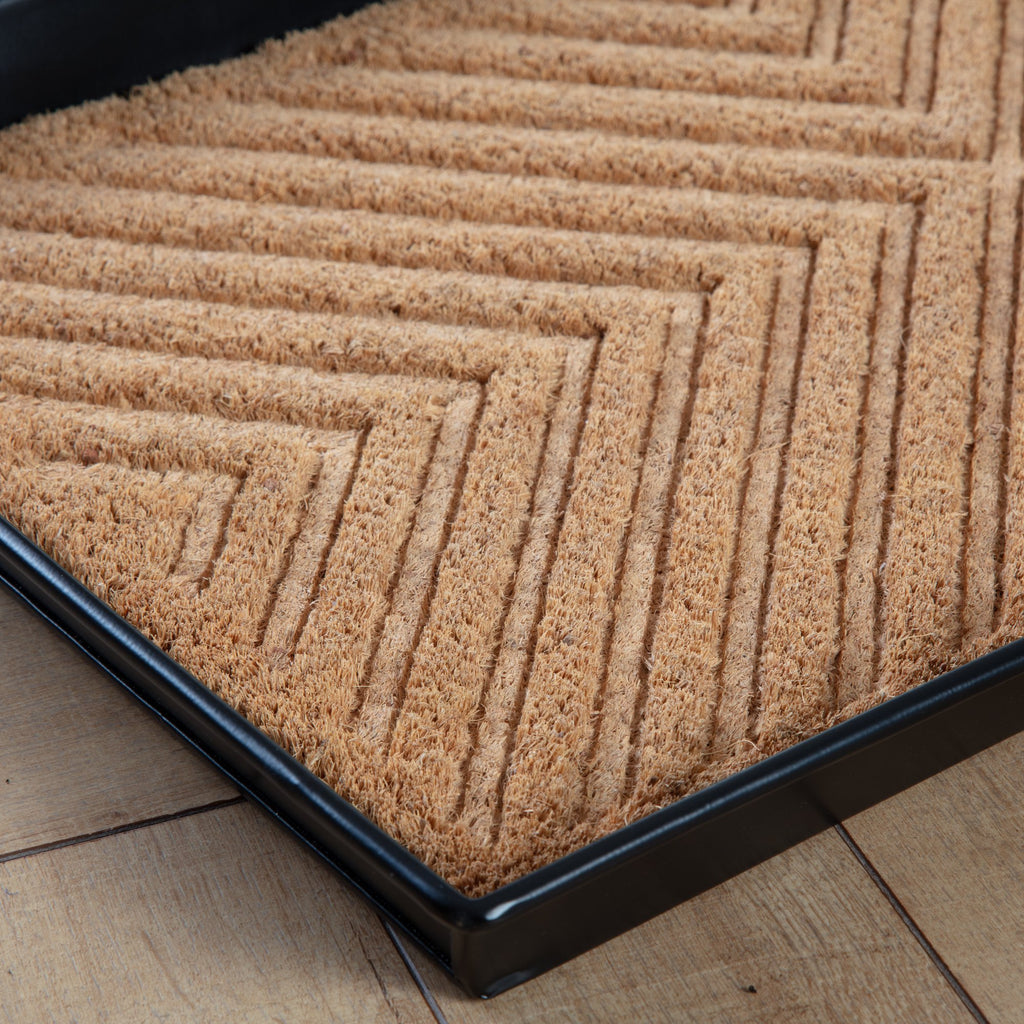 Black Metal Boot Tray with Coir Insert O26948