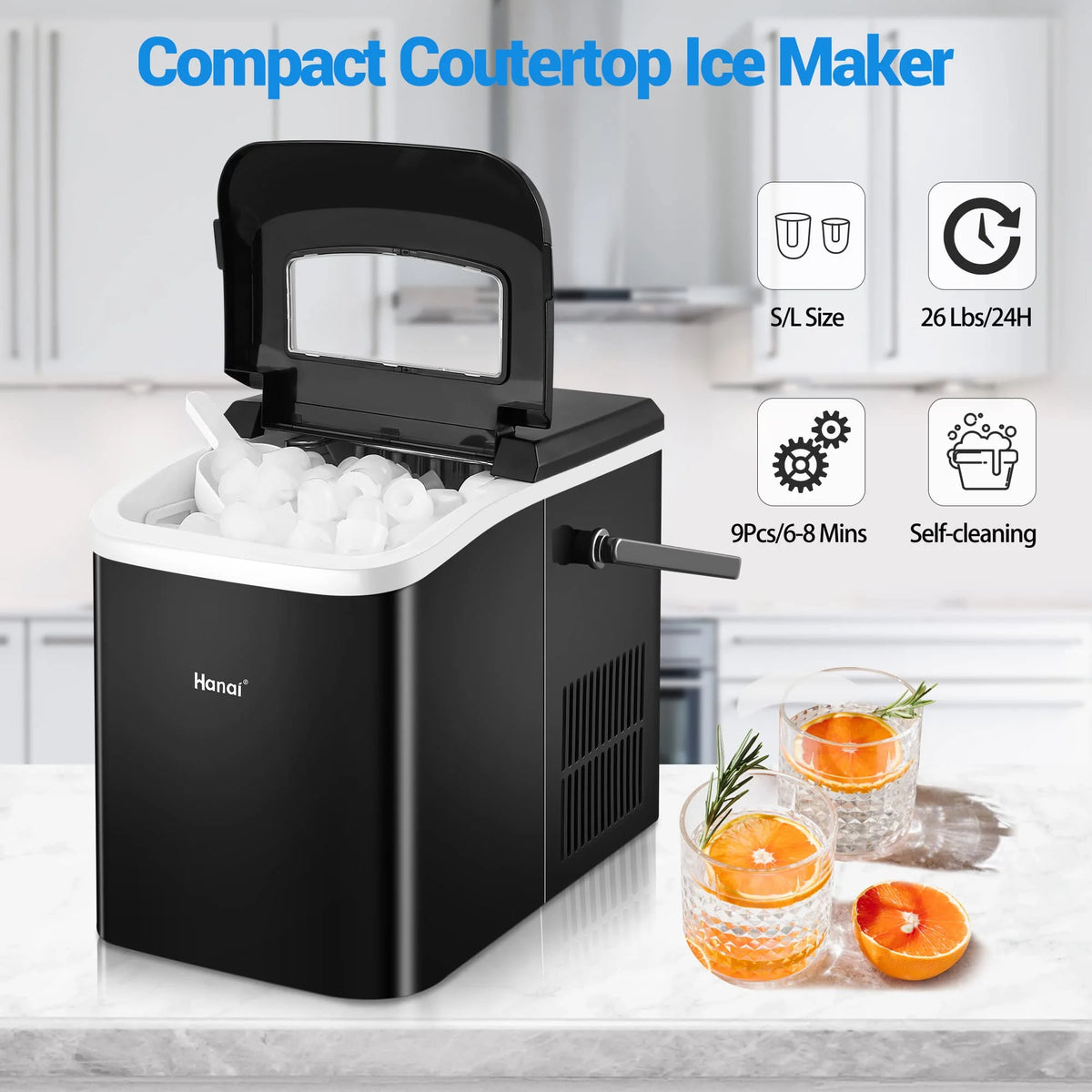 Black Portable Compact Countertop Ice Maker R44375