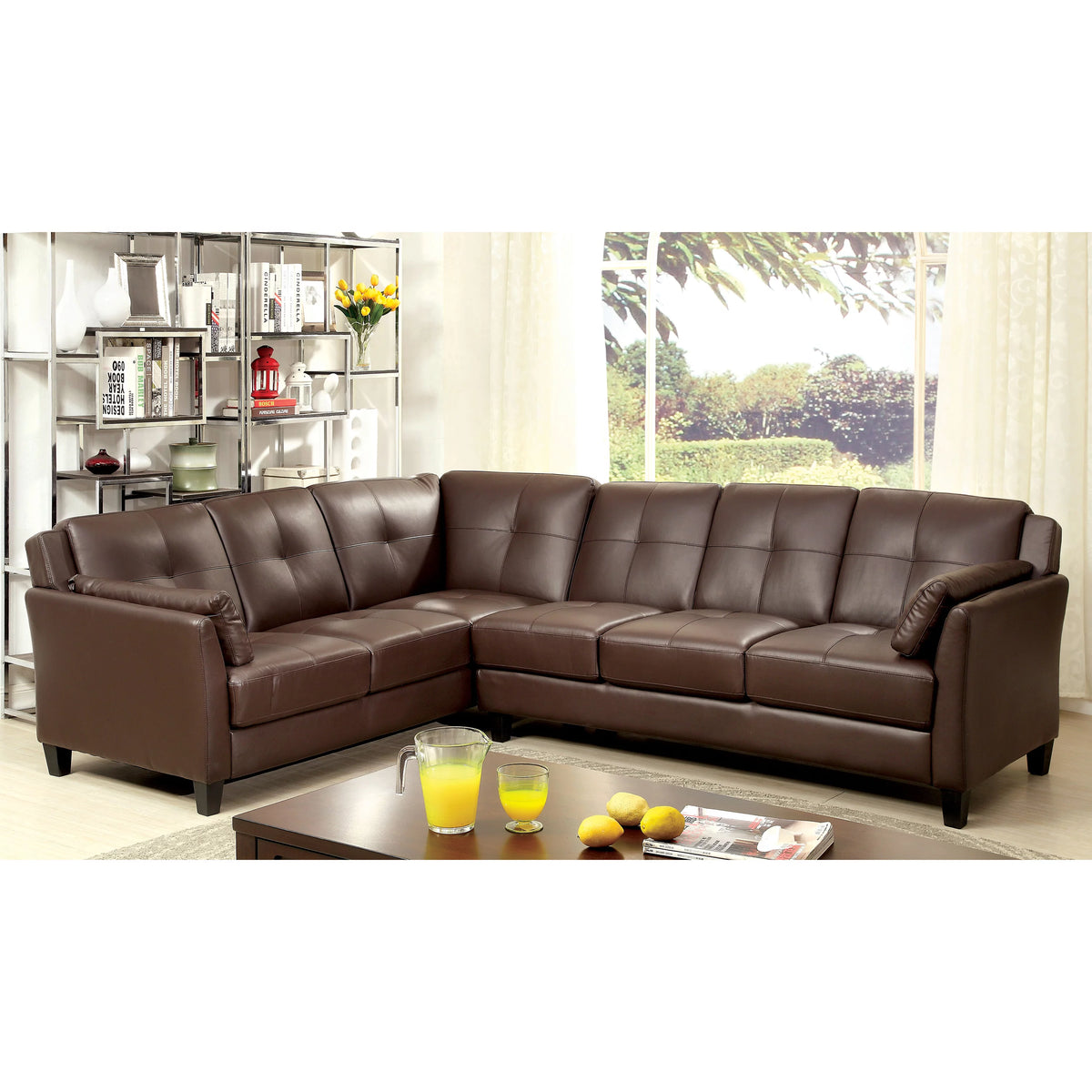 Brown Faux Leather L-Shaped Sectional Sofa K4336