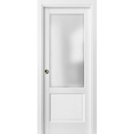 Matte White Pocket Door with Glass and Rail Hardware H6252