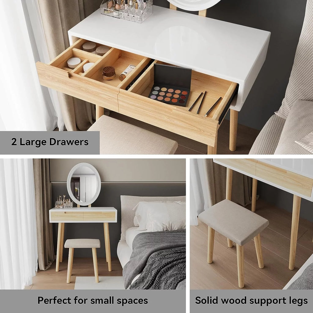 31.5'' Makeup Vanity Desk with Oval Mirror and Stool C60511
