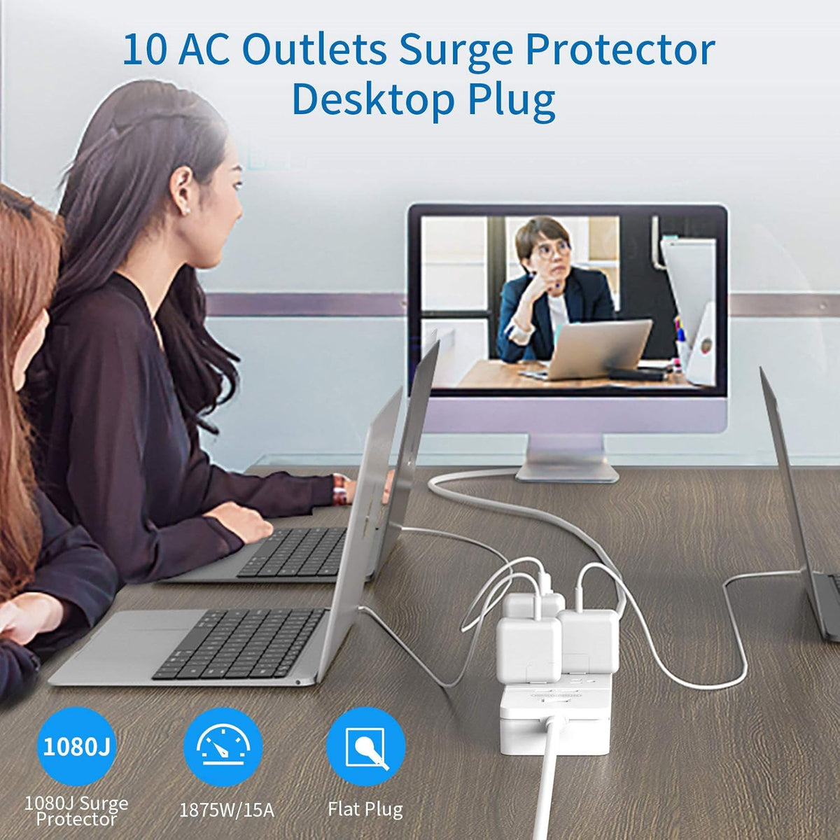 25 Ft Extension Cord Surge Protector with 10 Outlets 2 USB, Pack of 2 P823532