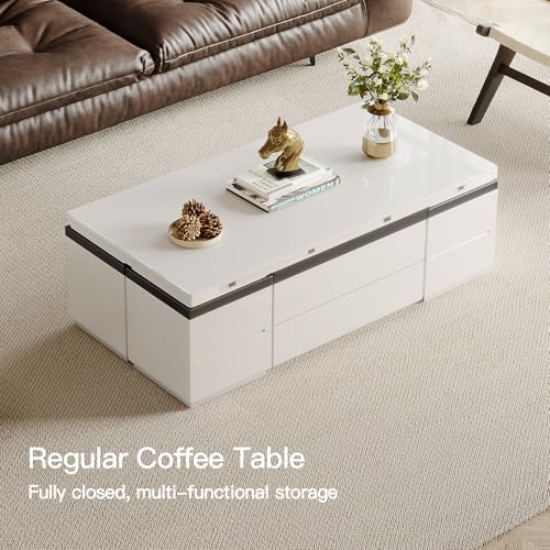 White Lifting Top Coffee Table with Four Stools J390489