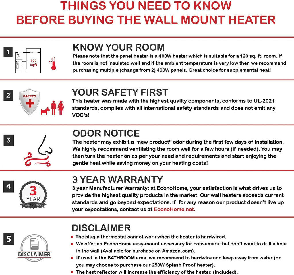 Wall Mount Smart Space Heater Panel, WiFi Thermostat, 400W Convection Heater K994311