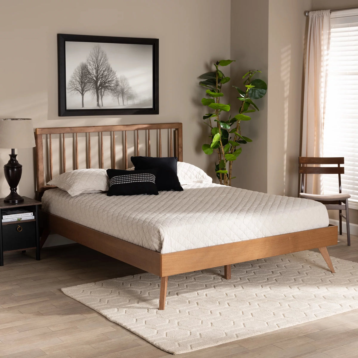 Full Ash Walnut Wood Platform Bed S6389