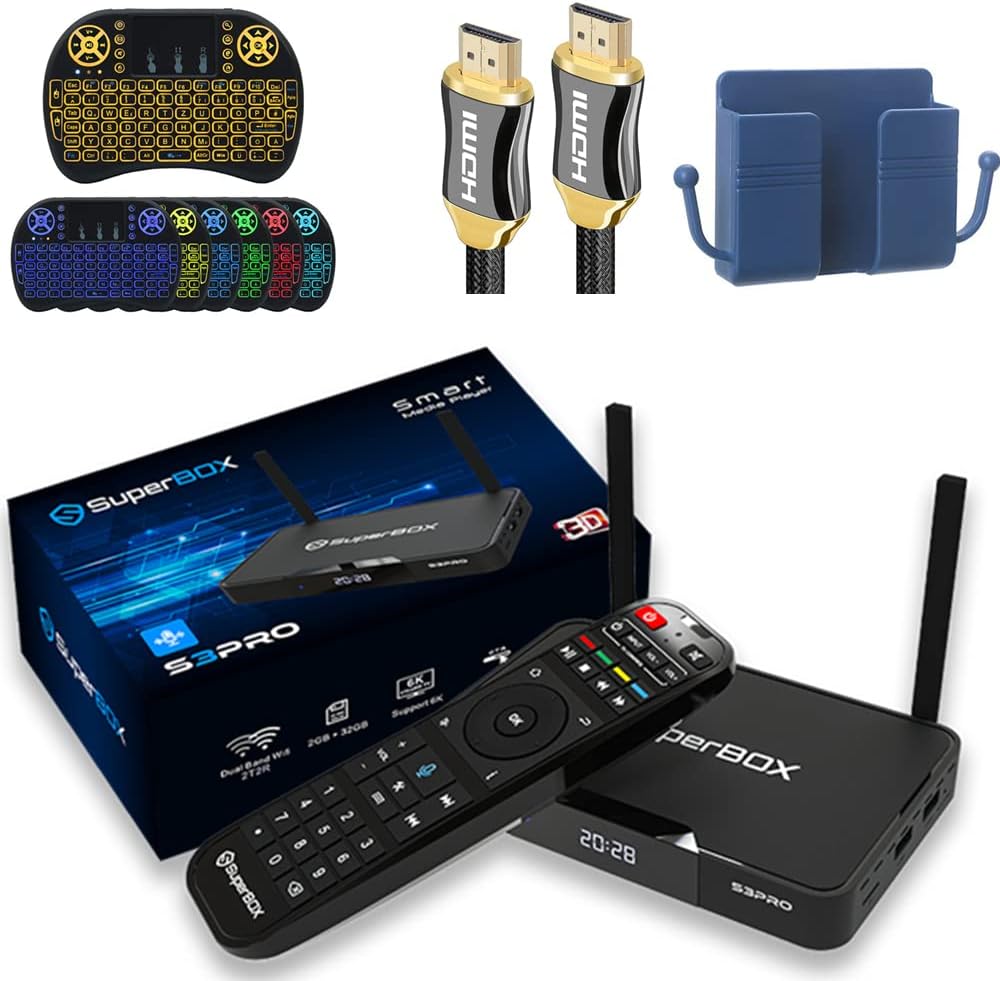 SuperBox S3 Pro with Voice Remote, Backlit Mini Keyboard & 8K HDMI Cable (2GB RAM + 32GB ROM) B27354
