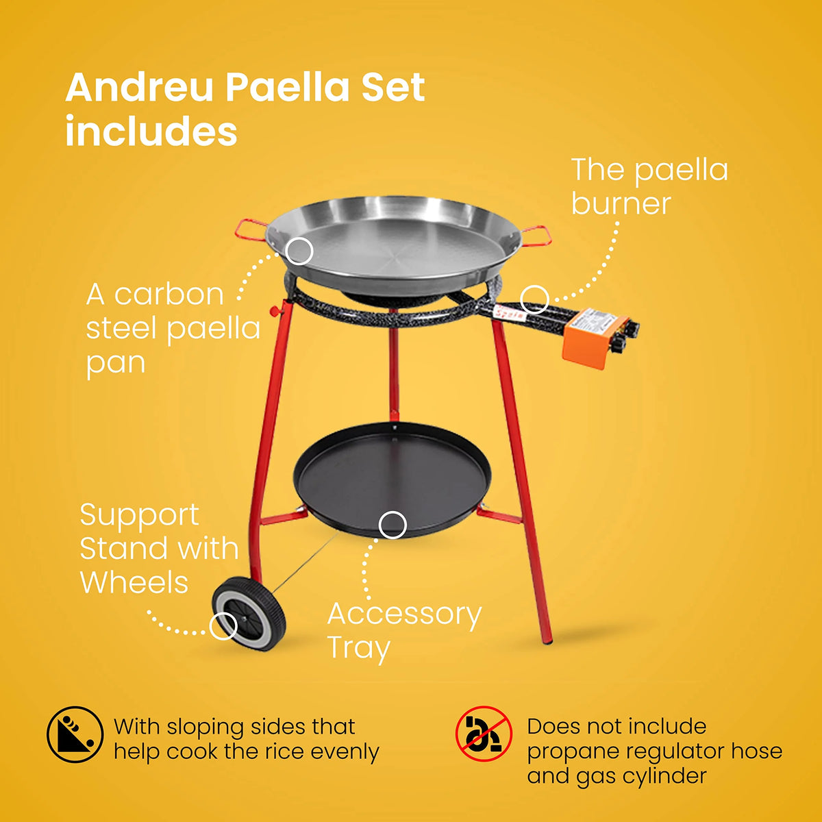 12 Servings Carbon Steel Outdoor Paella Pan Set with Burner and Legs N47296