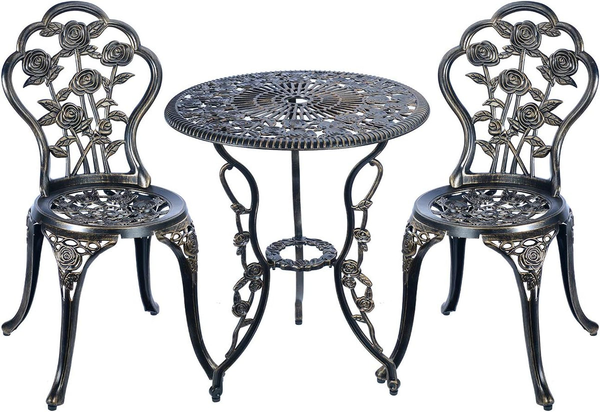 White 3 Piece Cast Aluminum Bistro Table Set Q69823