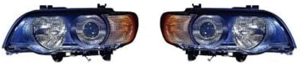For BMW X5 Headlight Pair Driver and Passenger Side Black Housing I50114