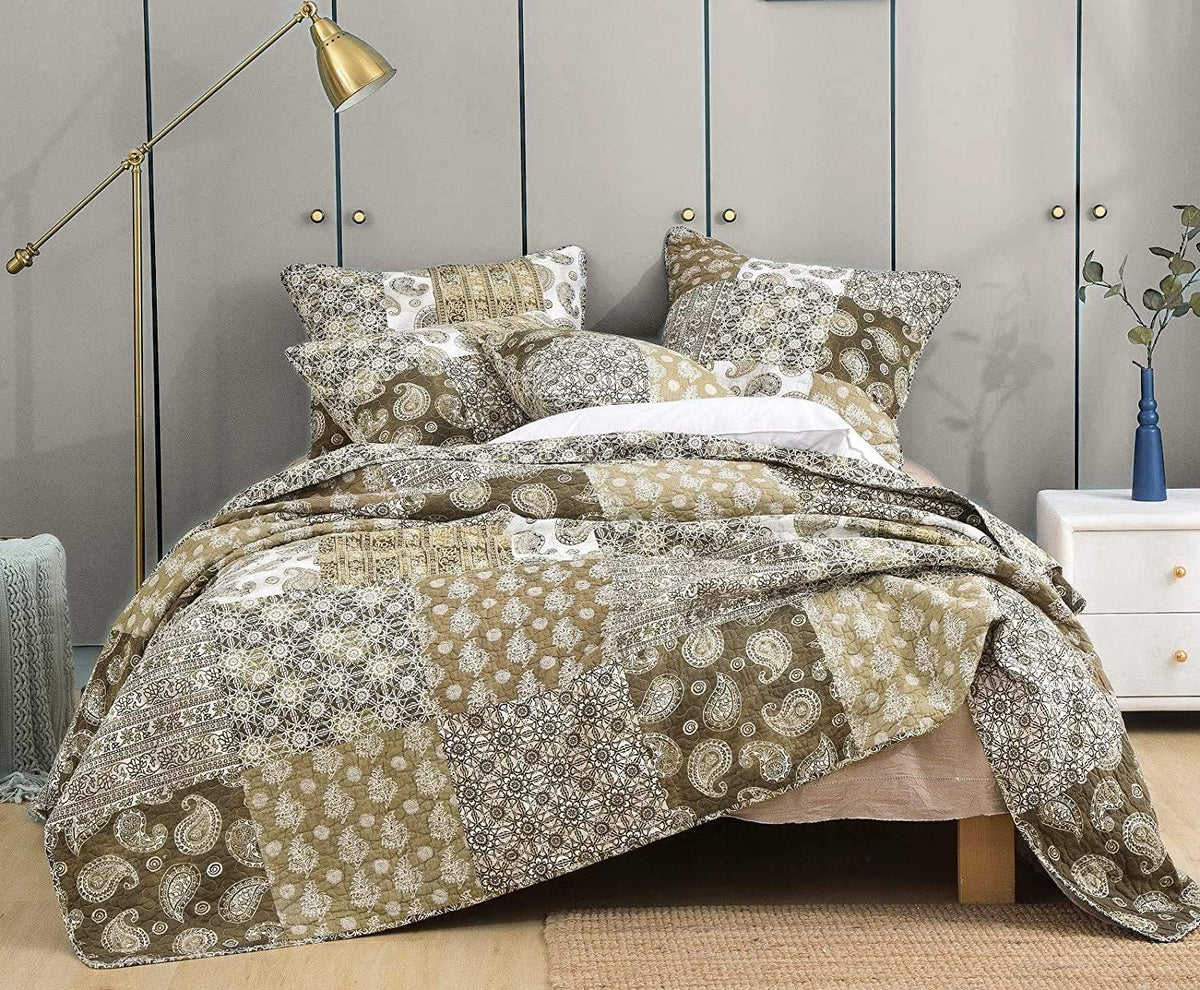 Bohemian Cotton Real Patchwork Floral Quilt Bedspread Reversible Multi-Colorful Rustic Quilted Coverlet Set Queen 3-Pieces R729318