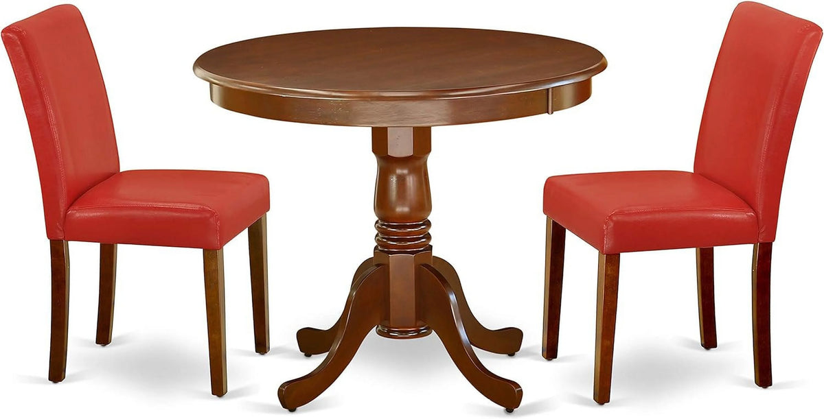 3 Piece Dinette Set with Round Table and 2 Faux Leather Chairs B6956