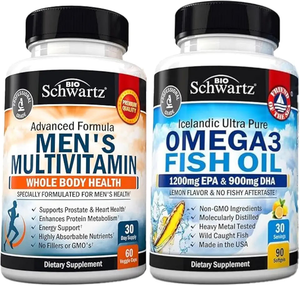 Men's Multivitamin with Vitamin C A B D3 E and Zinc Plus Omega 3 Fish Oil Softgels N84460