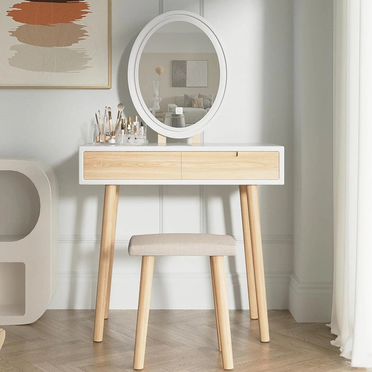 31.5'' Makeup Vanity Desk with Oval Mirror and Stool C60511