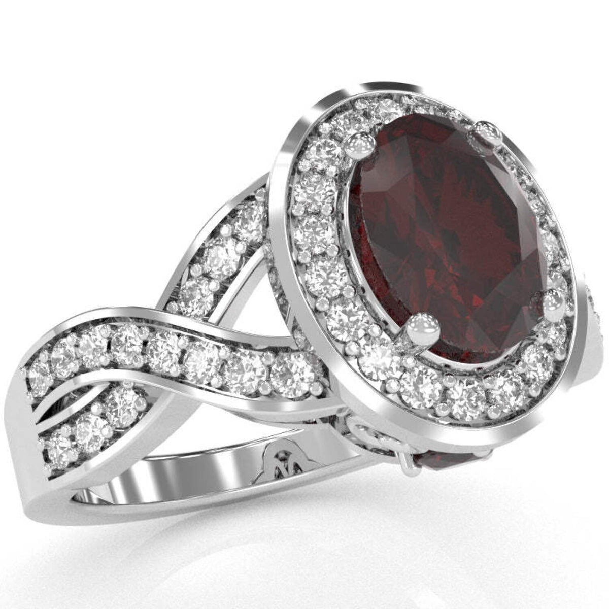 14k White Gold Garnet Diamond Engagement Ring S372
