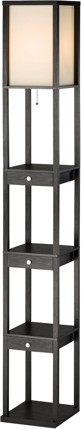 Three Drawer Shelf Lamp, 72 in, 150W Incandescent/ 150W CFL, Black PVC Veneer on MDF, 1 Floor Lamp S730574