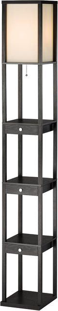 Three Drawer Shelf Lamp, 72 in, 150W Incandescent/ 150W CFL, Black PVC Veneer on MDF, 1 Floor Lamp S730574